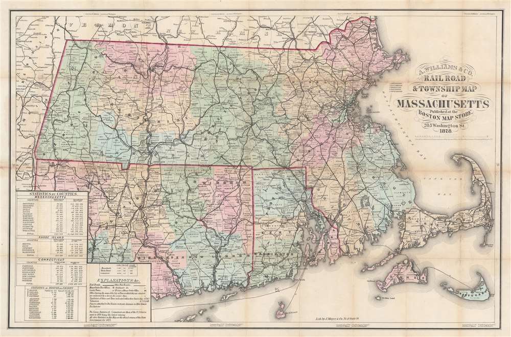 A. Williams and Co. Railroad and Township Map of Massachusetts. - Main View