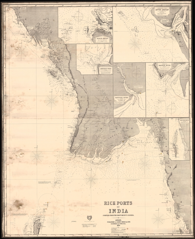 1874 Imray Nautical Map of Rice Ports of India / Burma / Myanmar