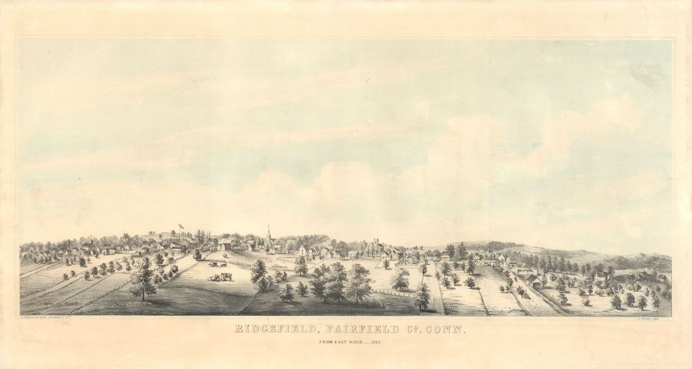 1853 Kelsey Bird's-Eye View of Ridgefield, Fairfield, Connecticut