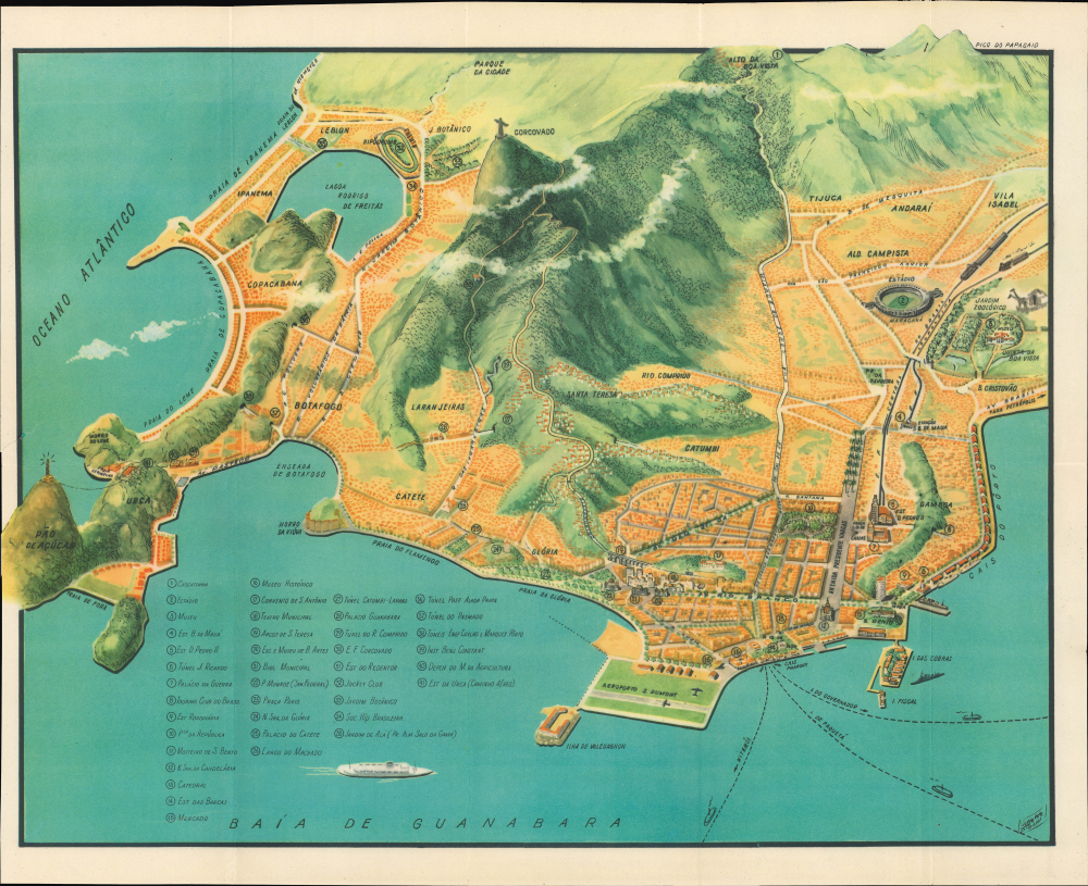 1957 Storni Pictorial Bird's-Eye View of Rio de Janeiro, Brazil