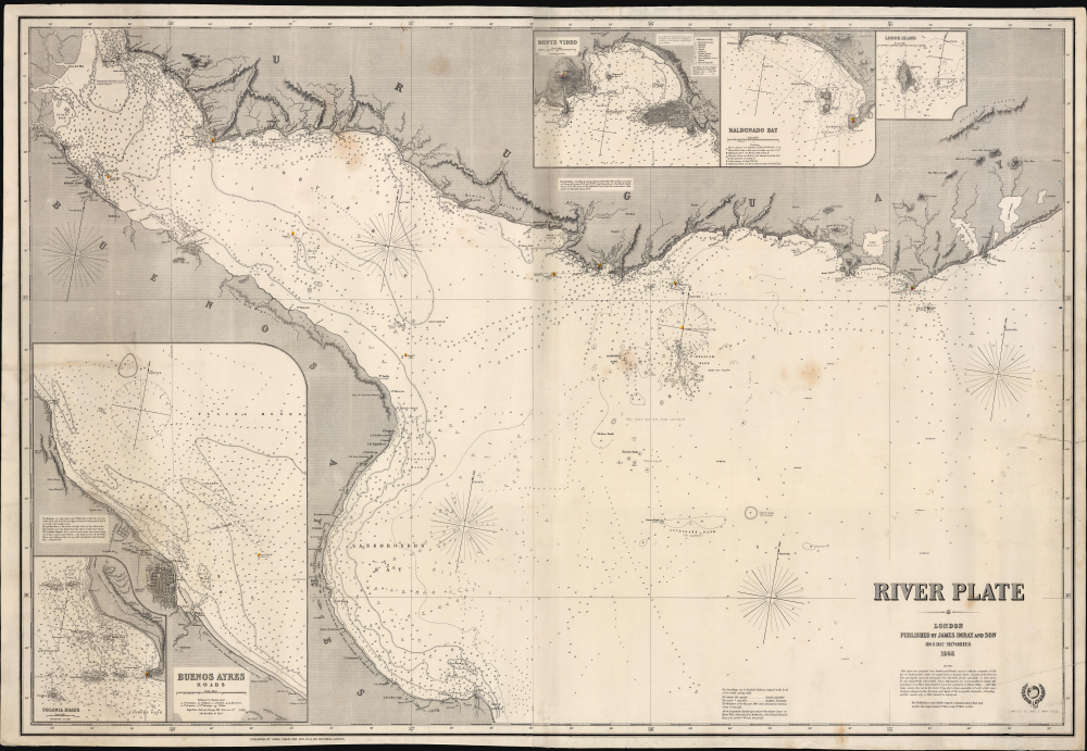 1868 Imray Blueback Nautical Map of the Rio de la Plata (Montevideo, Buenos Aires)