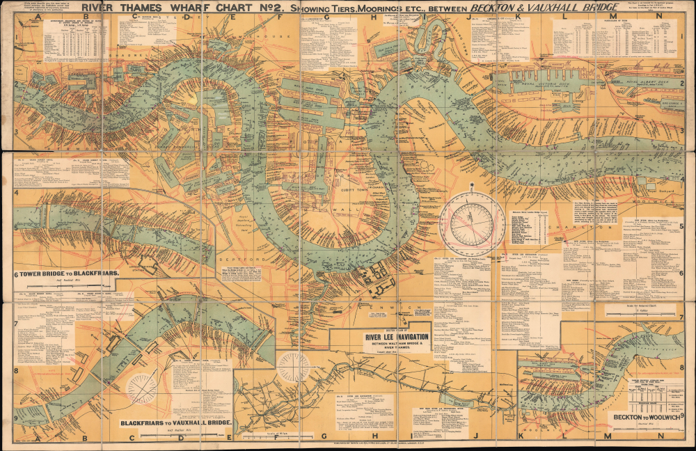 River Thames Wharf Chart No. 2 showing Tiers, Moorings Etc. between Becton and Vauxhall Bridge. - Main View
