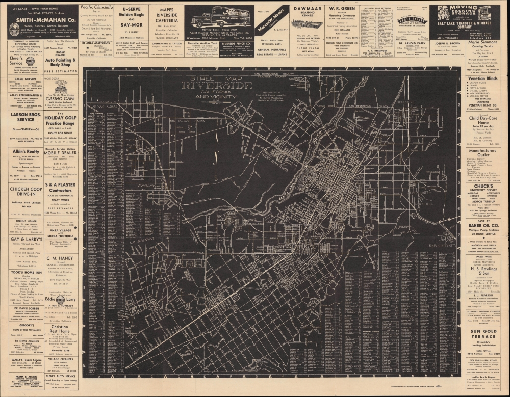Street Map of Riverside California and Vicinity / 1953 Map of Riverside and Surrounding Areas. - Main View