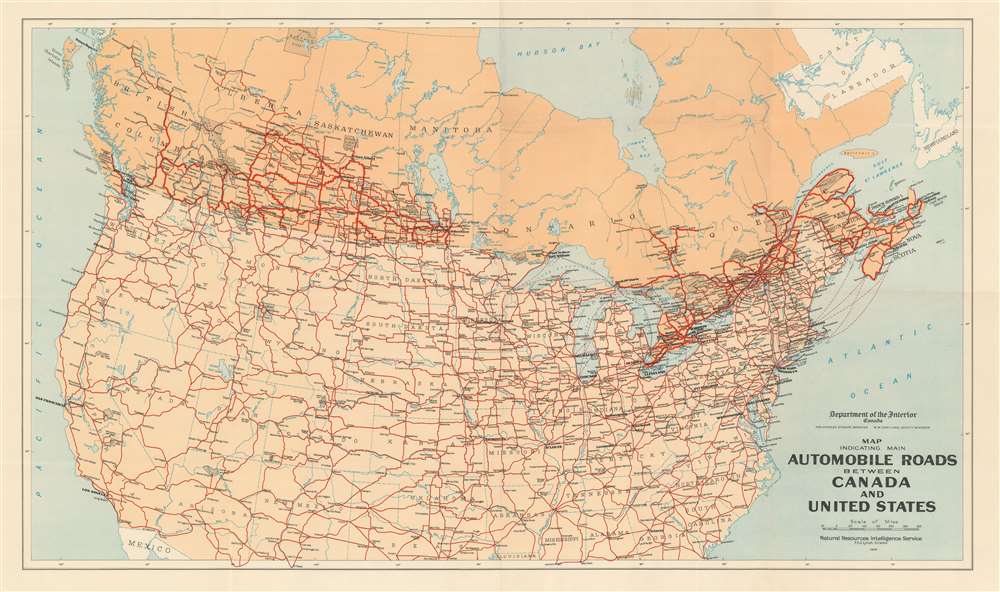 1930 Canadian Government Road Map of Canada and the United States