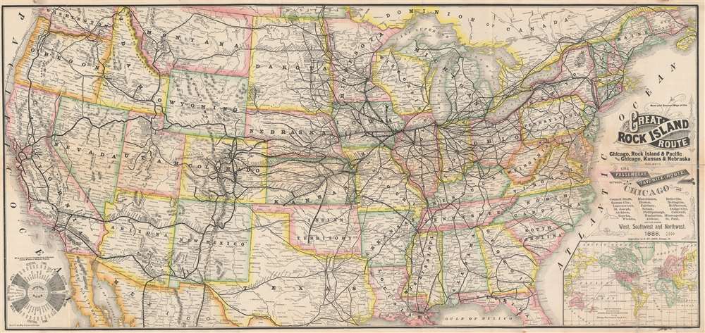 New and Correct Map of the Great Rock Island Route Chicago, Rock Island and Pacific and Chicago, Kansas and Nebraska Railways. - Main View