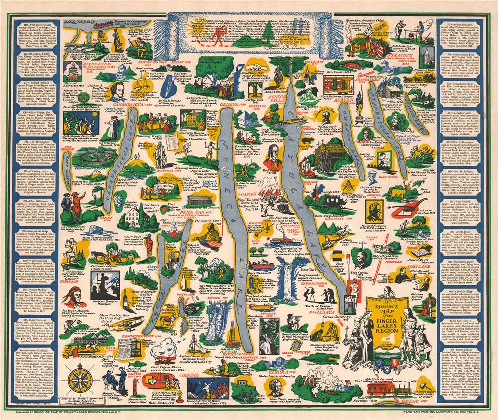 A Romance Map of the Finger Lakes Region of Central New York. - Main View
