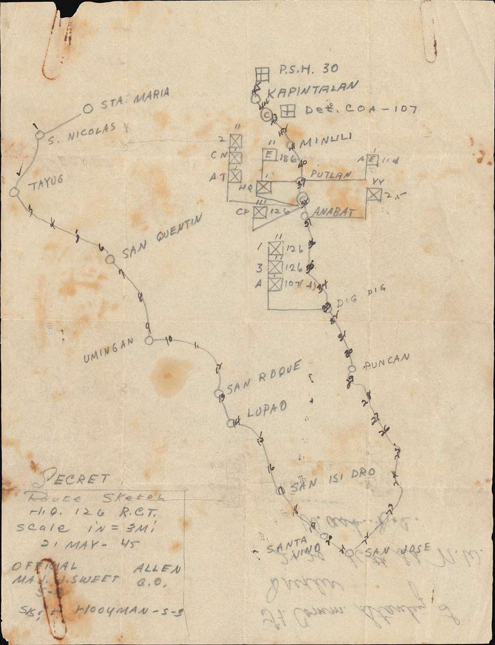 SECRET Route Sketch H.Q. 126 R.C.T. - Main View