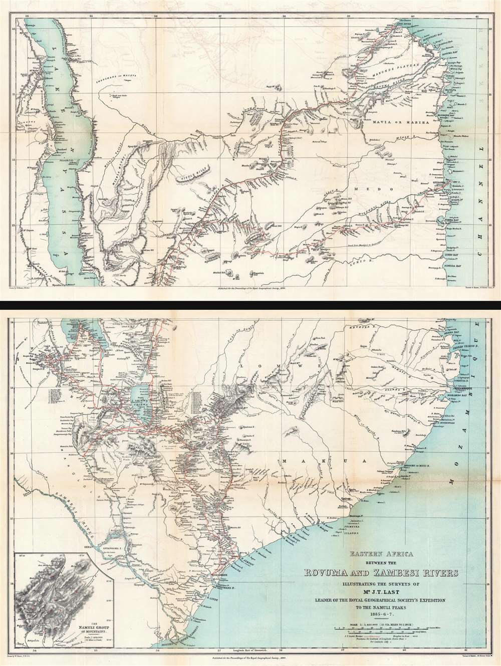 Eastern Africa Between the Rovuma and Zambesi Rivers Illustrating the Surveys of Mr. J.T. Last Leader of the Royal Geographical Society's Expedition to the Namuli Peaks 1885 - 6 - 7. - Main View