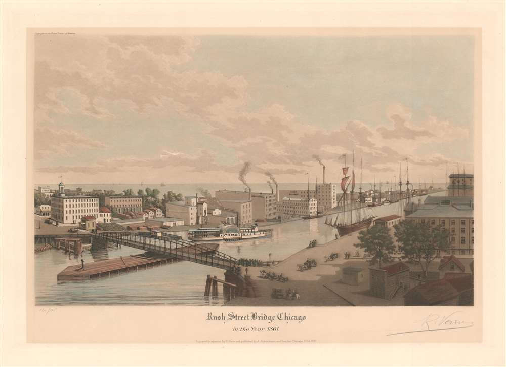 Rush Street Bridge Chicago in the Year 1861. - Main View