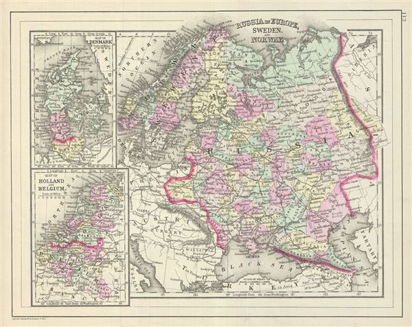 Russia in Europe, Sweden and Norway.  Map of Denmark.  Map of Holland and Belgium. - Main View