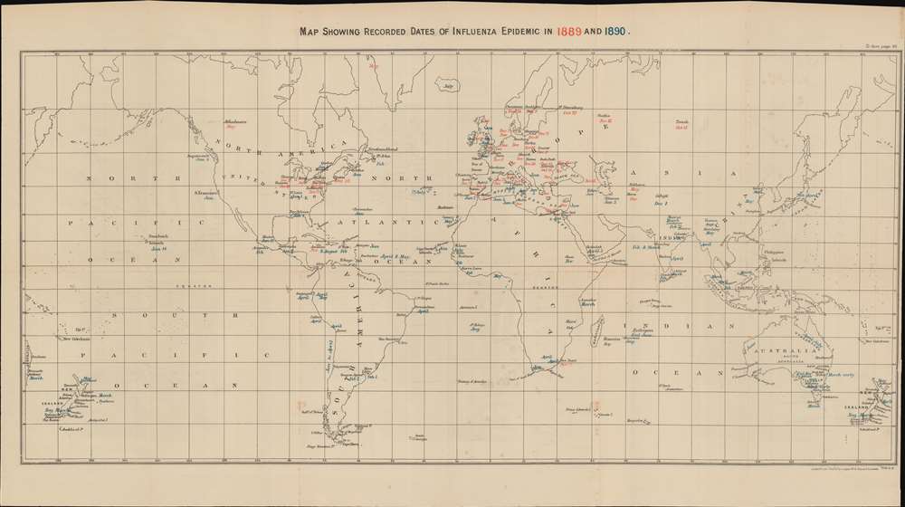 Map Showing Recorded Dates of Influenza Epidemic in 1889 and 1890. - Main View