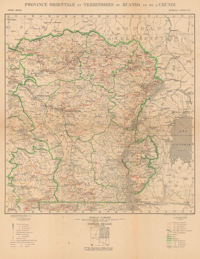 1930 Service Cartographique Map of Central Africa - Congo, Rwanda, Burundi