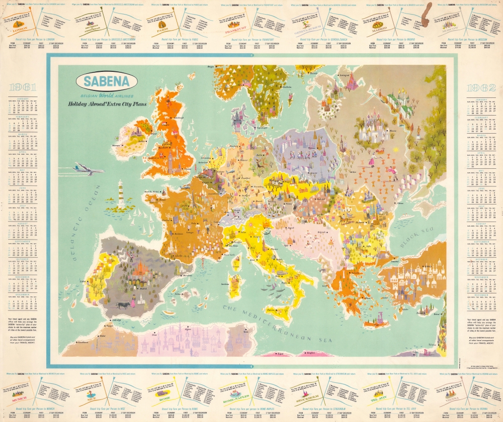 SABENA Belgian World Airlines Holiday Abroad Extra City Plans. - Main View