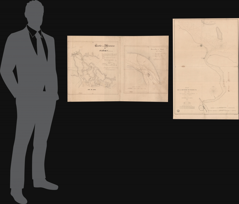Carte de la Rivière de Saigon (Cochinchine). / Plan du Band de Corail (rivière de Saigon). / Plan de al Rivière de Woosung Levé en 1842 Par les Capitaines H. Kellet and R. Collinson, de la Marine Anglaise. - Alternate View 1