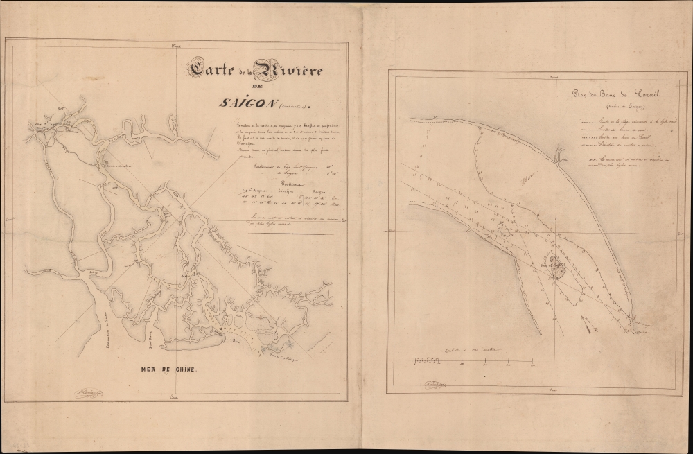 Carte de la Rivière de Saigon (Cochinchine). / Plan du Band de Corail (rivière de Saigon). / Plan de al Rivière de Woosung Levé en 1842 Par les Capitaines H. Kellet and R. Collinson, de la Marine Anglaise. - Alternate View 2