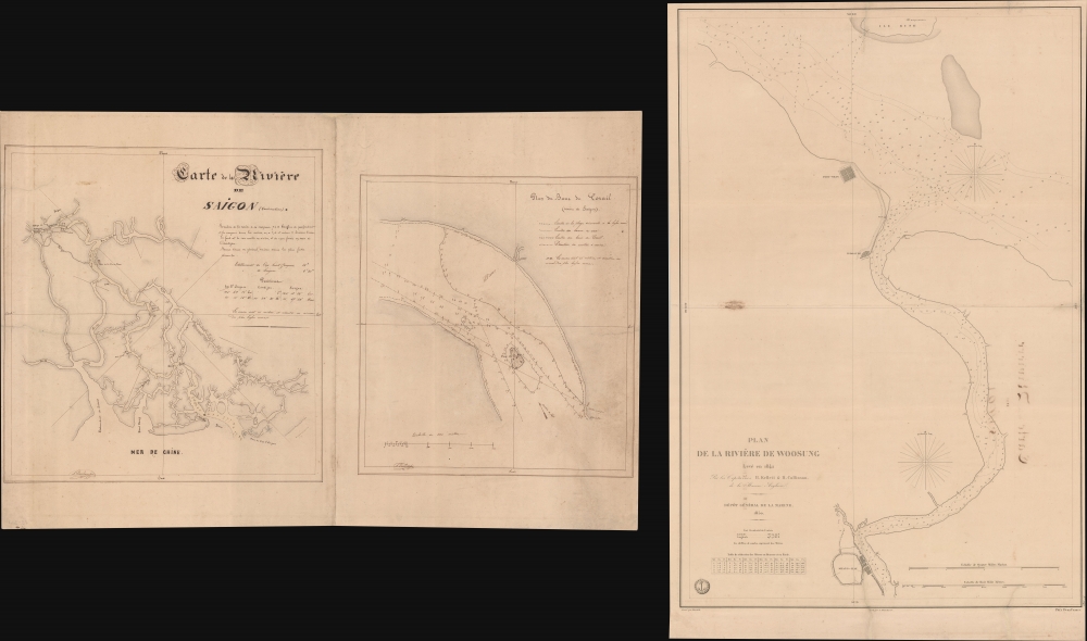 Carte de la Rivière de Saigon (Cochinchine). / Plan du Band de Corail (rivière de Saigon). / Plan de al Rivière de Woosung Levé en 1842 Par les Capitaines H. Kellet and R. Collinson, de la Marine Anglaise. - Main View