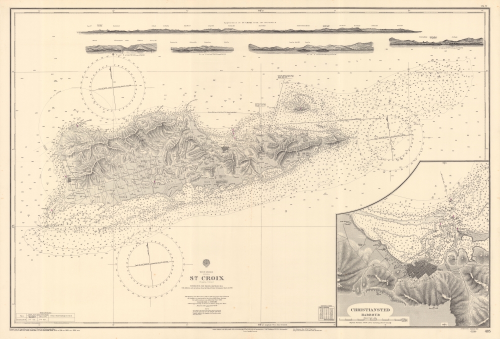1958 British Admiralty Nautical Map of St. Croix, U.S. Virgin Islands
