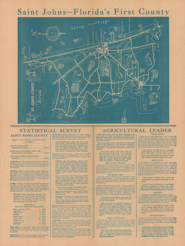 1941 Chamber of Commerce Pictorial Map of St. Johns County, Florida