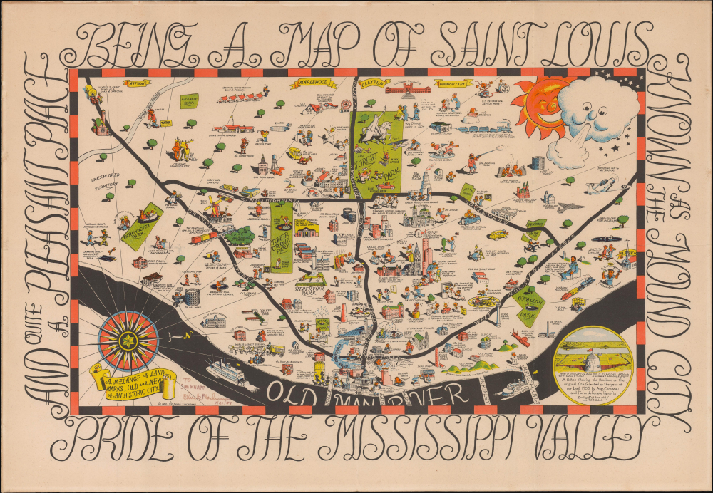 1950 Flachmann Pictorial Historical Map of St. Louis, Missouri - Signed
