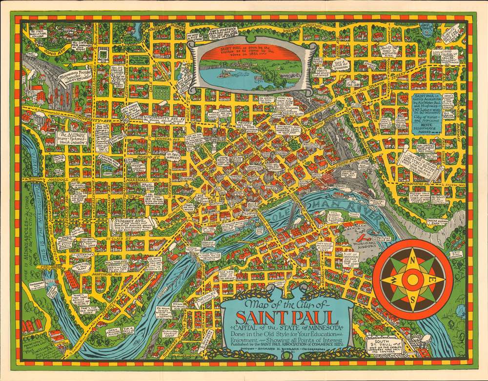 Map of the City of Saint Paul. Capital of the State of Minnesota. Done in the Old Style for Your Education and Enjoyment. Showing all Points of Interest. - Main View