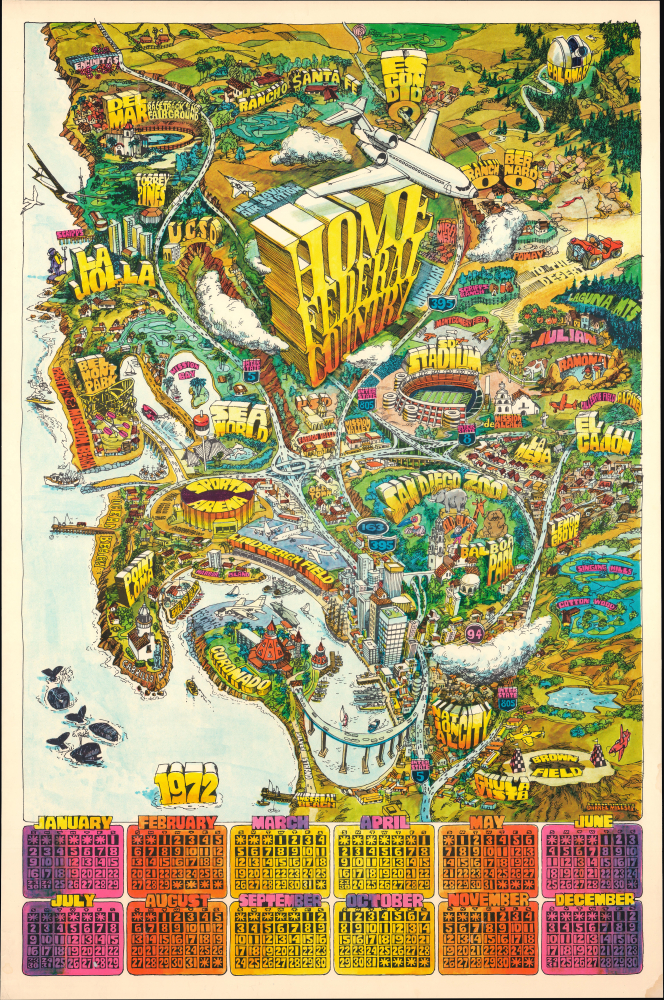 1972 Millsap Pictorial Map of San Diego, California
