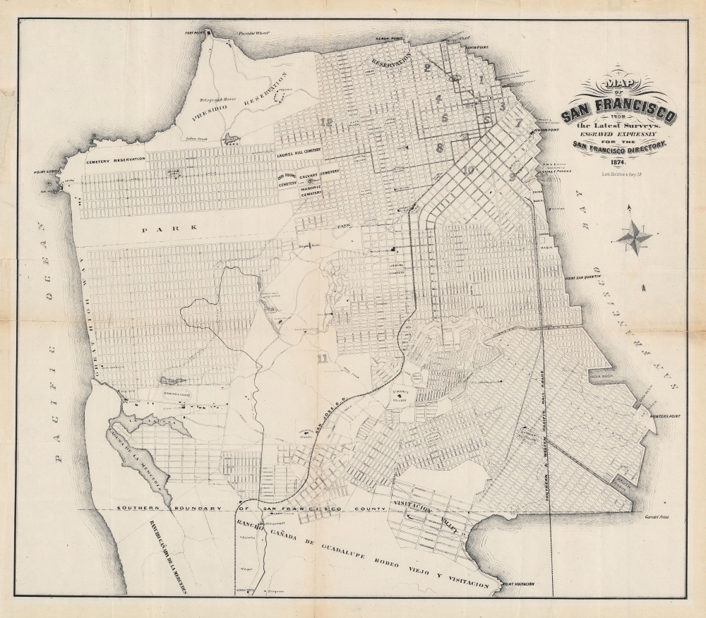 Map of San Francisco from the latest surveys. Engraved expressly for the San Francisco Directory. 1874. - Main View