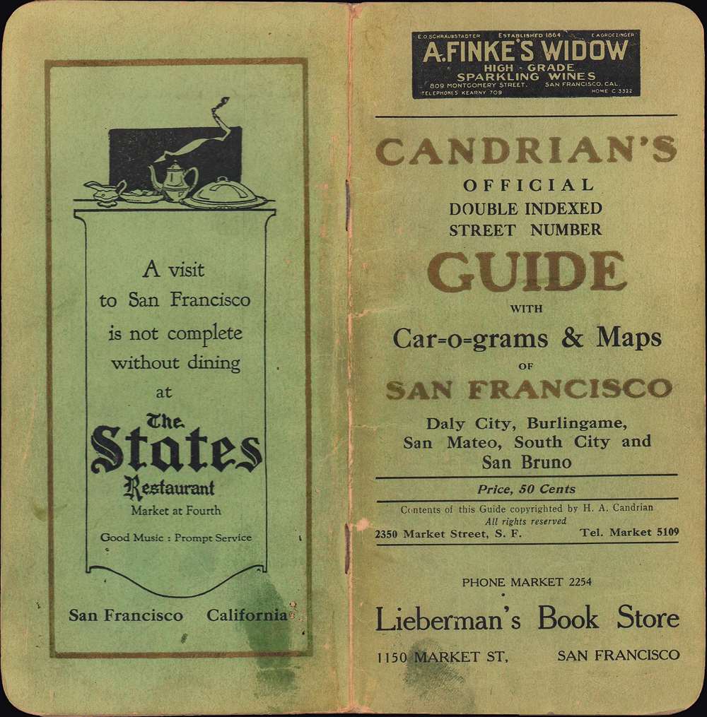 Candrian's official double indexed street number guide : with car-o-grams and maps of San Francisco, Daly City... - Alternate View 2