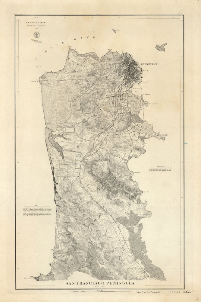 1869 U.S. Coast Survey Map of San Francisco Peninsula
