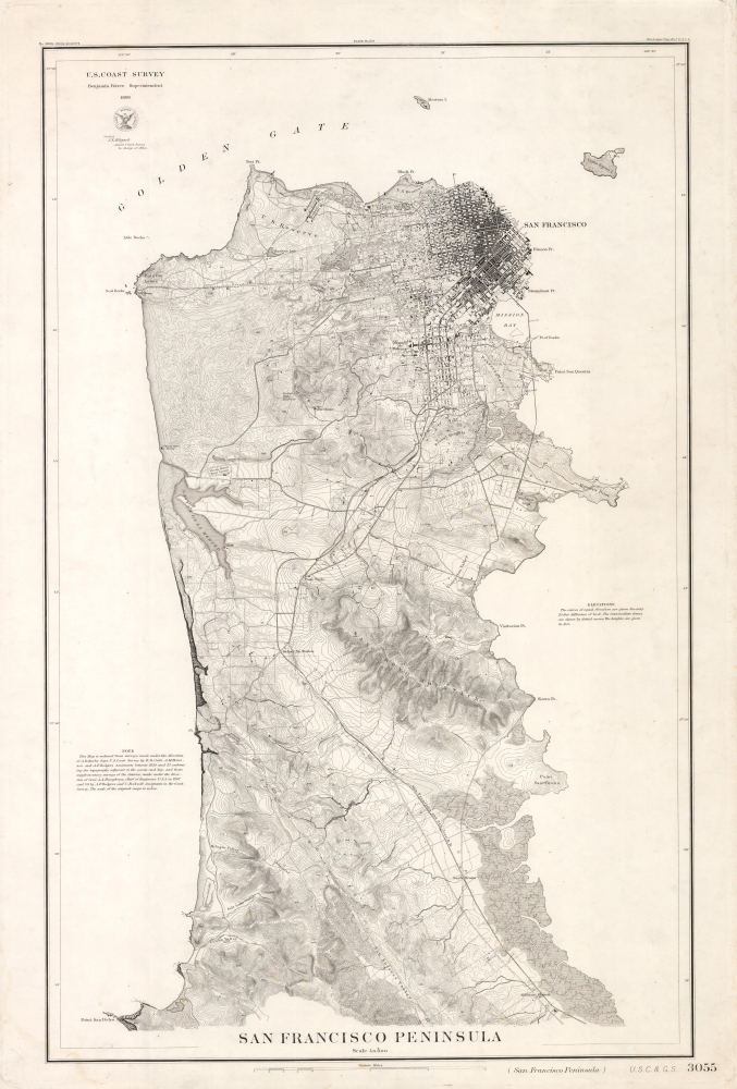 1869 U.S. Coast Survey Map of San Francisco Peninsula