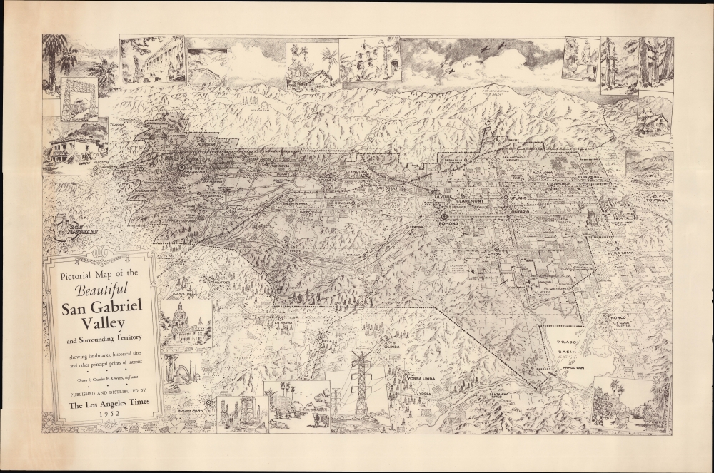 Pictorial Map of the Beautiful San Gabriel Valley and Surrounding territory showing landmarks, historical sites and other principal points of interest. - Main View