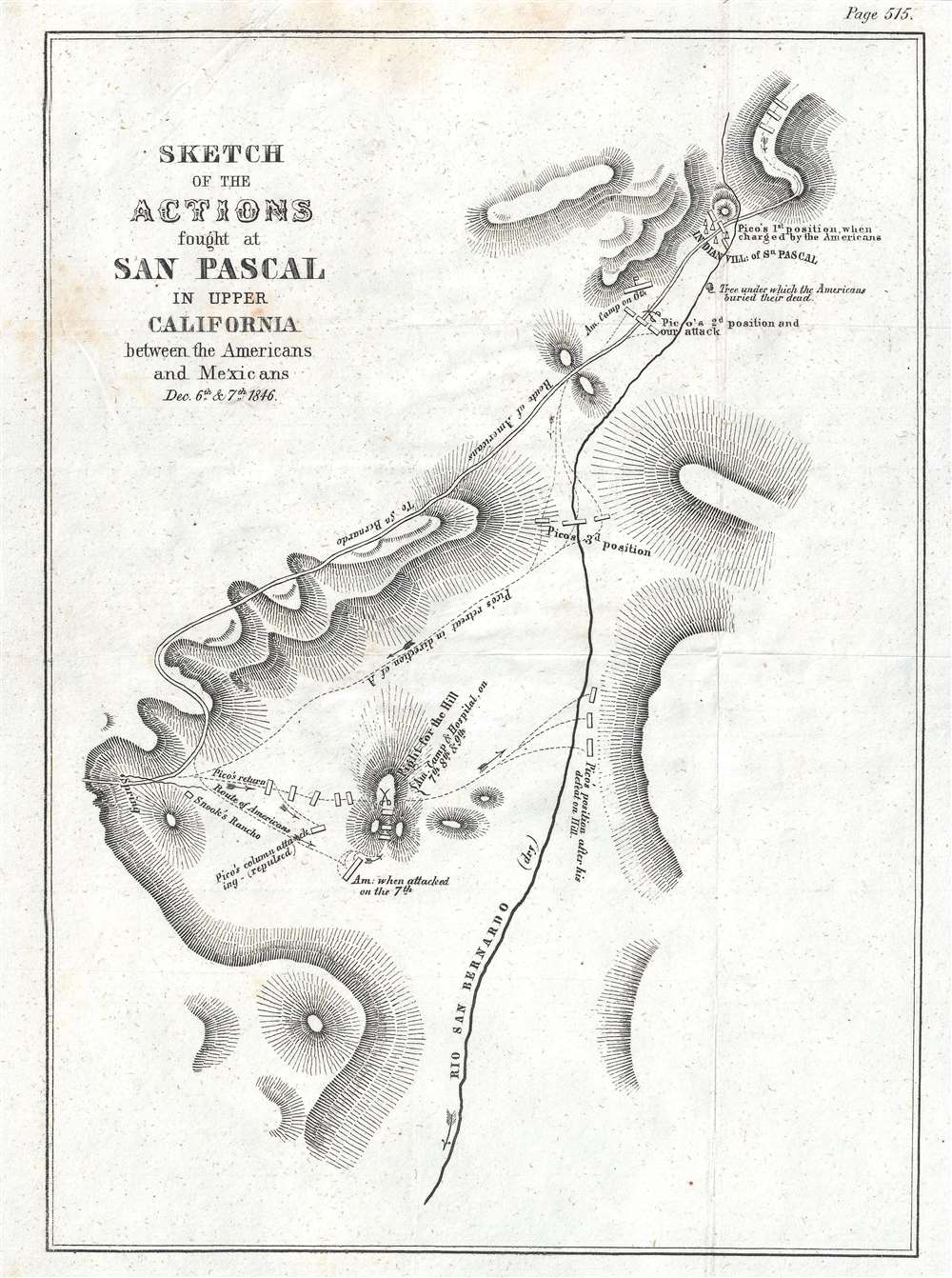 Sketch of the Actions fought at San Pascal in Upper California between the Americans and Mexicans Dec. 6th and 7th, 1846. - Main View