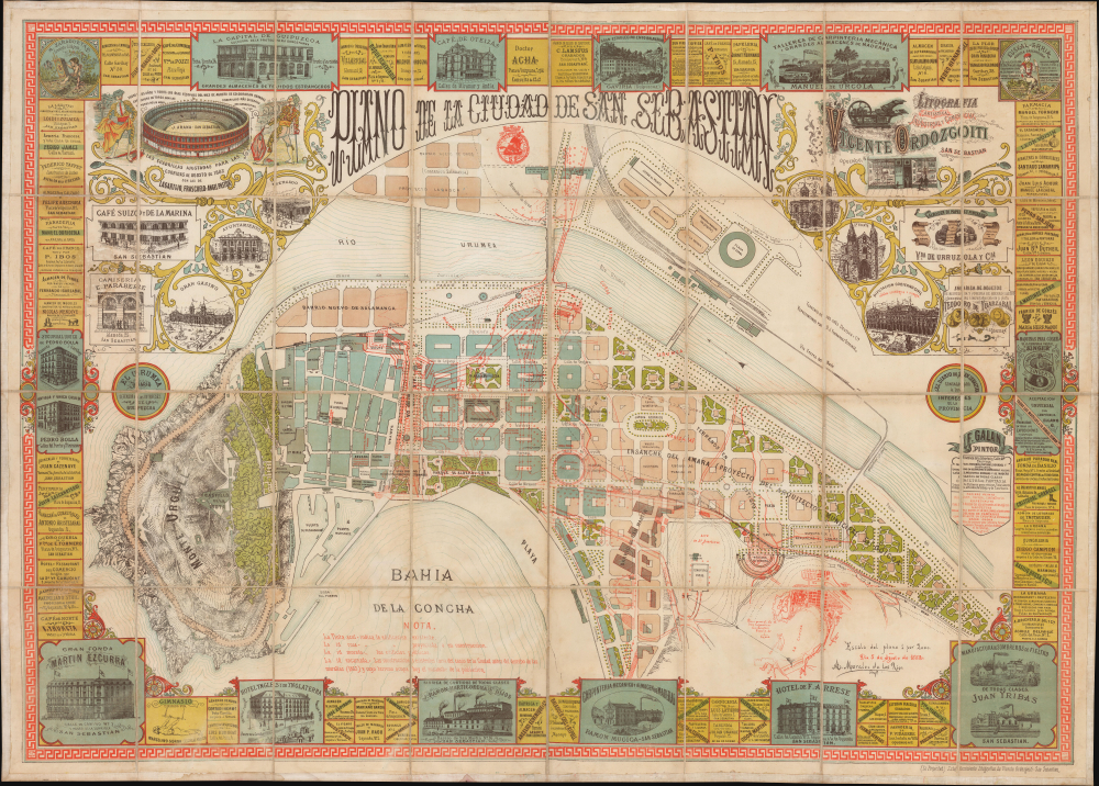 1882 Vincente Ordozgoiti Map Basque Map of San Sebastian, Spain