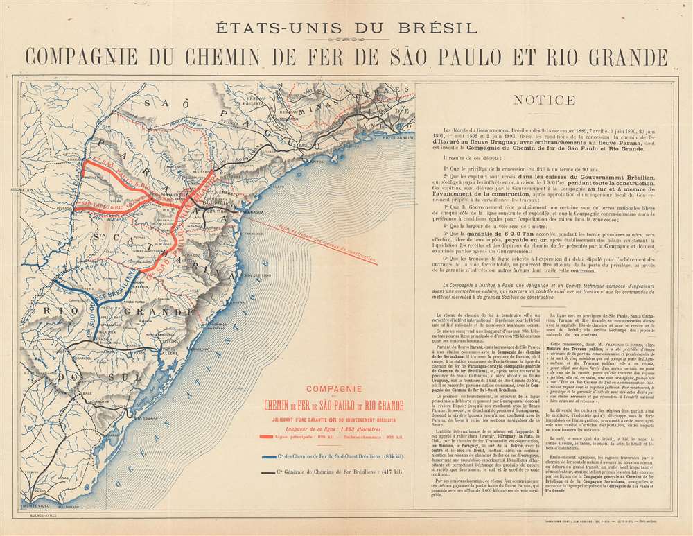 1900 Investment Broadside Map Of The Sao Paulo And Rio Grande Railway Brazil Ebay