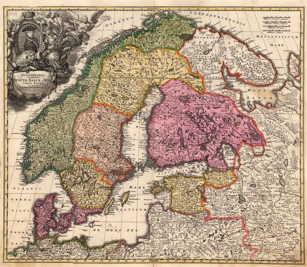 Scandinavia complectens Sueciae, Daniae et Norvegiae Regna ex tabula Joh Bapistae Homanni. - Main View