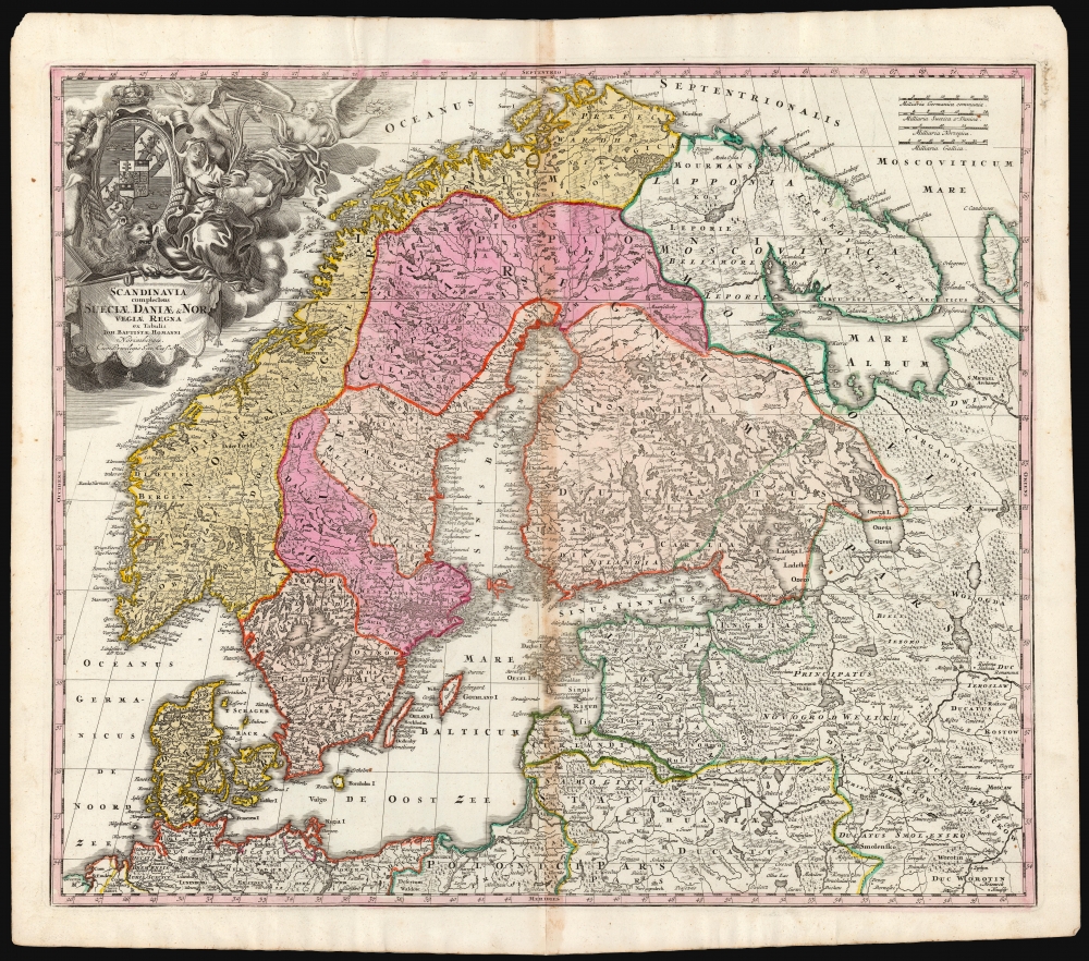 Scandinavia complectens Sueciae, Daniae et Norvegiae Regna ex tabula Joh Bapistae Homanni Norimbergae Cum Privilegio Sac. Caes. Maj. - Main View