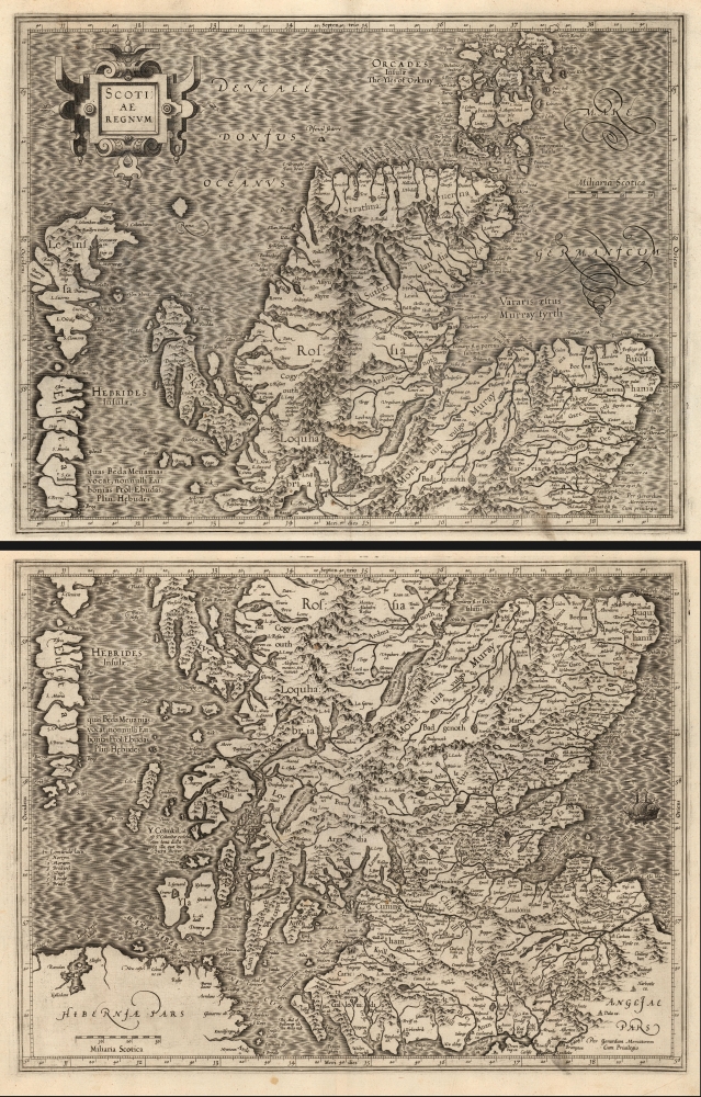 1595 Mercator's Two-Sheet Map of Scotland