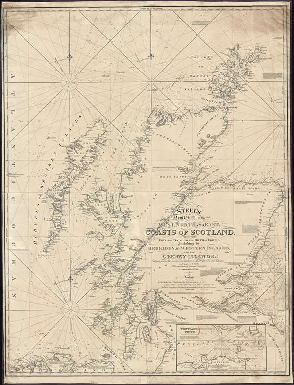 Steel's New Chart of the West, North, and East Coasts of Scotland from the Frith of Clyde to the Frith of Forth, Including the Hebrides, or Western Islands, and the Orkney Islands. - Main View