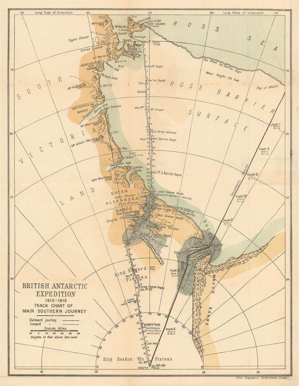 British Antarctic Expedition 1910-1913 Track Chart of Main Southern Journey. - Main View
