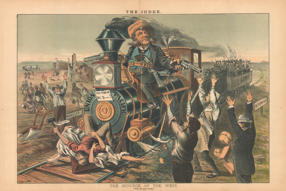 1885 Beard Satirical Political Cartoon, Union Pacific Corruption, Rock Springs Massacre
