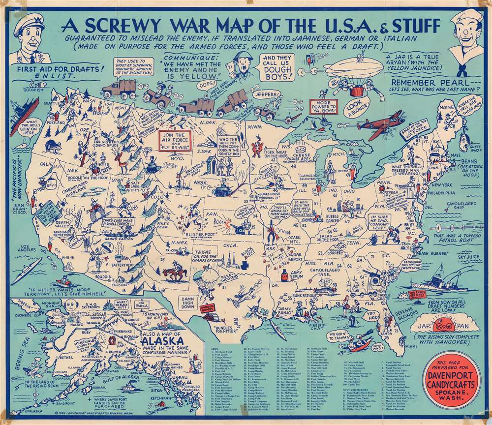 A Screwy War Map of the U.S.A. and Stuff. Guaranteed to Mislead the Enemy, If Translated Into Japanese, German or Italian (Made on Purpose for the Armed Forces, and Those Who Feel a Draft). - Main View