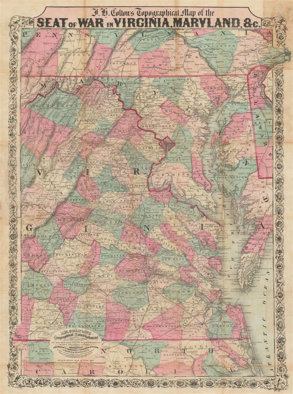 J.H. Colton's Topographical Map of the Seat of War in Virginia, Maryland, etc. - Main View