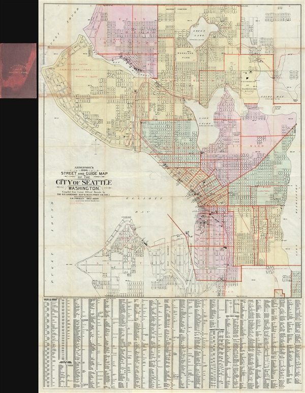 Anderson's 1896 Street and Guide Map of the City of Seattle Washington. - Main View