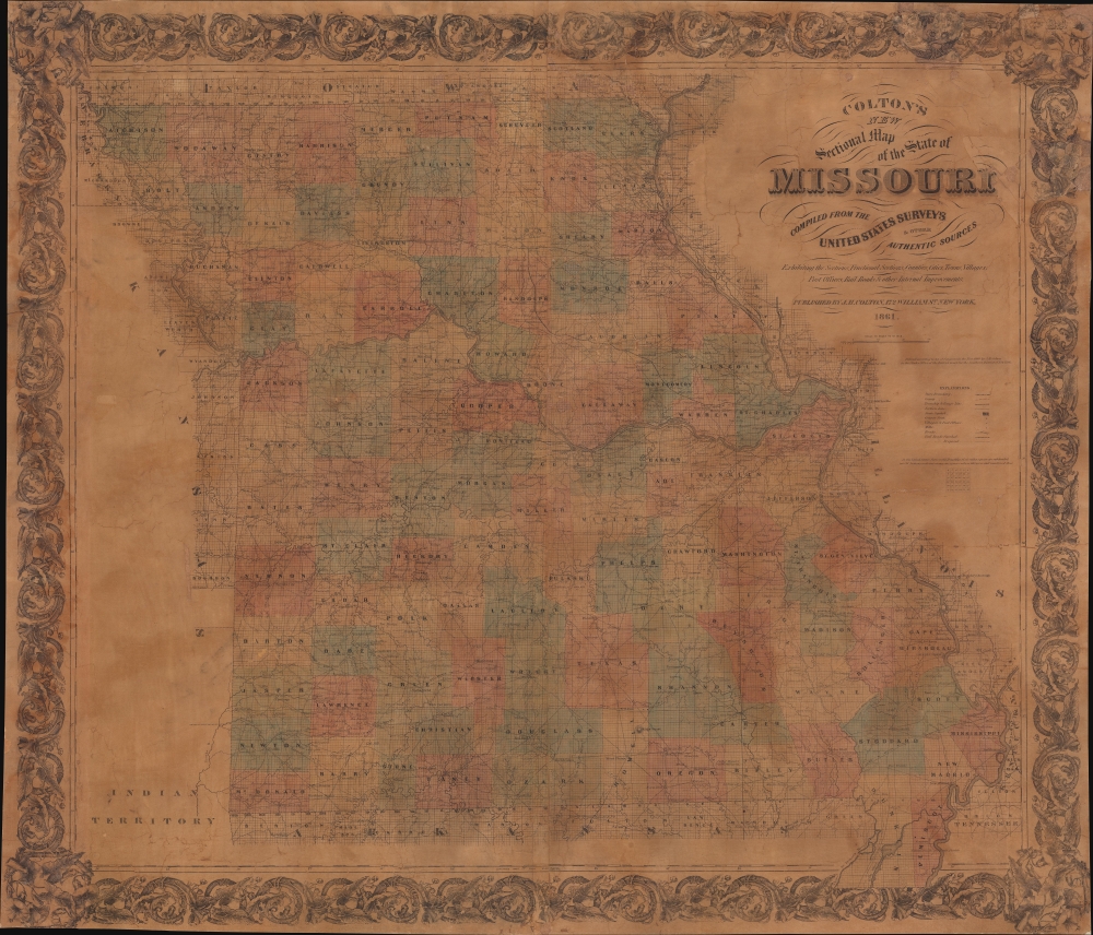Colton's New Sectional Map of the State of Missouri. Compiled from United States Surveys and other Authentic Sources. - Main View
