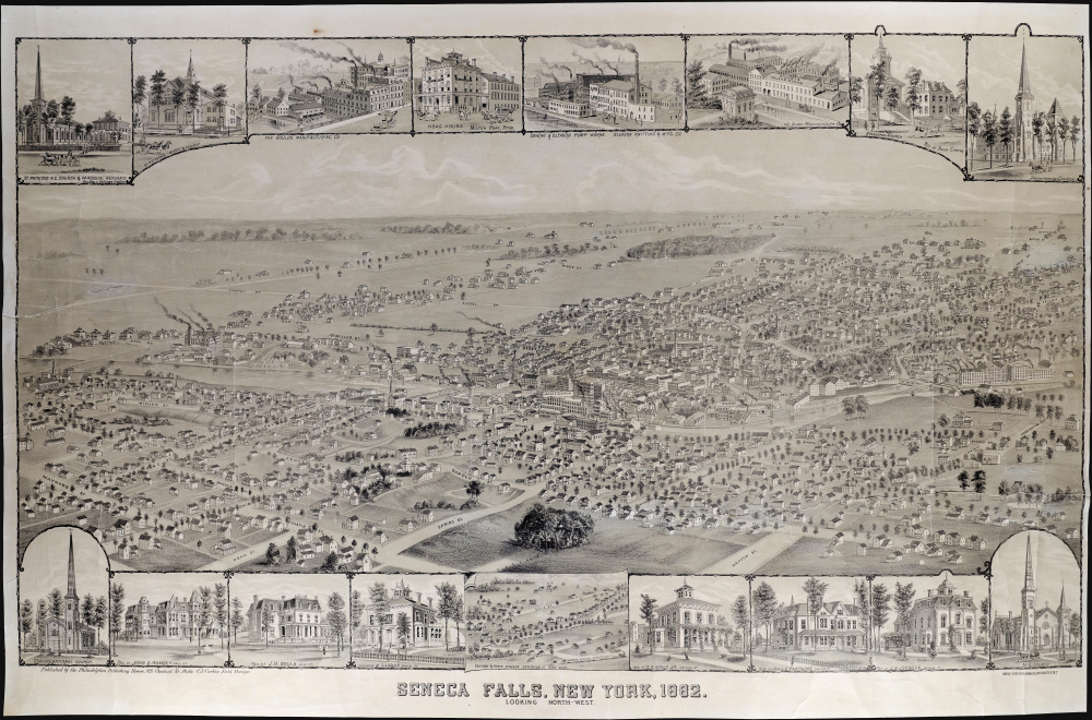 1883 C. J. Corbin Bird's-Eye View Map of Seneca Falls, New York