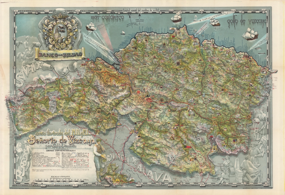 1946 Onativia Pictorial Map of Basque Country, Spain