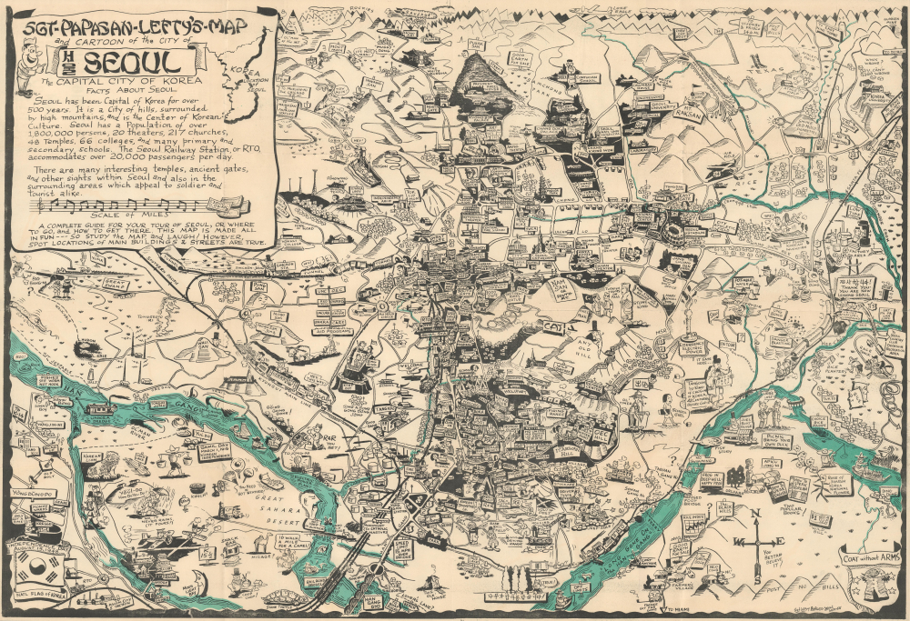 1958 'Lefty' Burgess Pictorial Map of Seoul, Korea