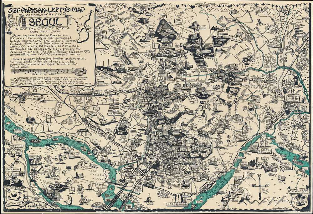 Sgt-Papasan-Lefty's-Map and Cartoon of the City of Seoul the Capital City of Korea. - Main View