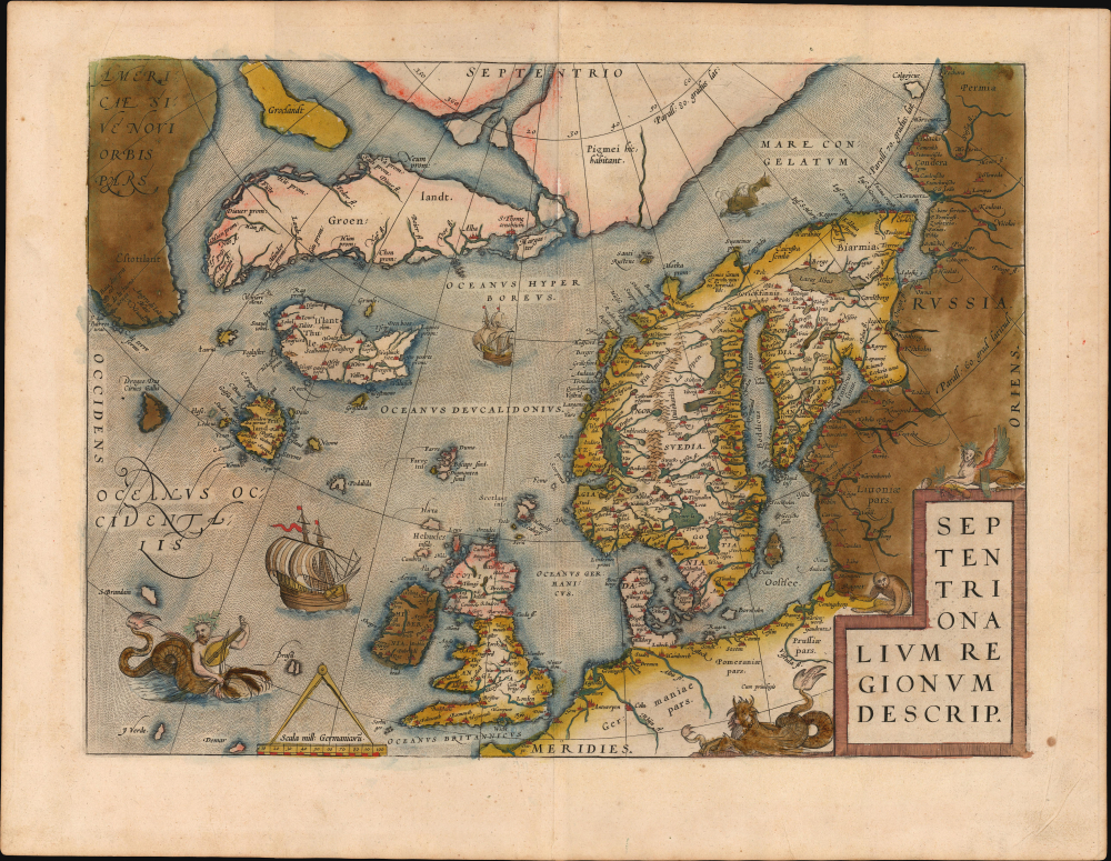 1570 / 1579 Ortelius Map of the North Atlantic / Arctic: Scandinavia, Britain, Greenland