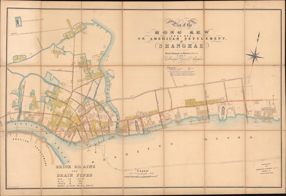 1866 Municipal Council Map of Hong Kew American Settlement, Shanghai, China
