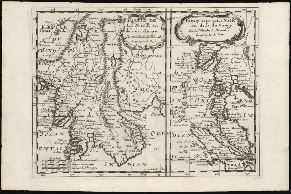 1683 Nicolas Sanson Map of Siam and the Malay Peninsula